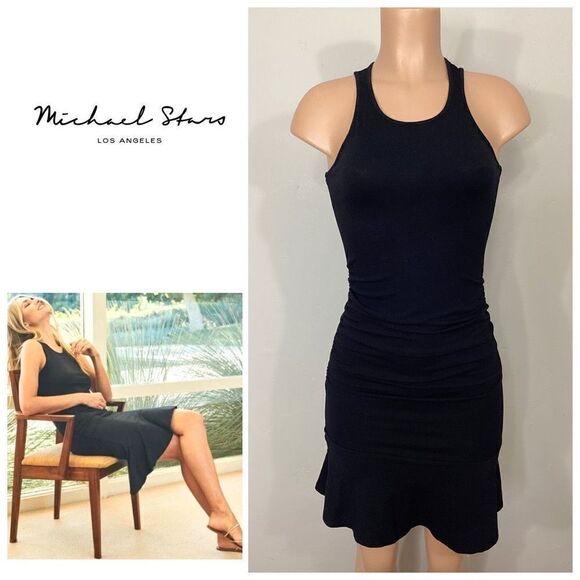 Michael Stars shirred dress w/flounce. XS. Retails $129 - Picture 1 of 12